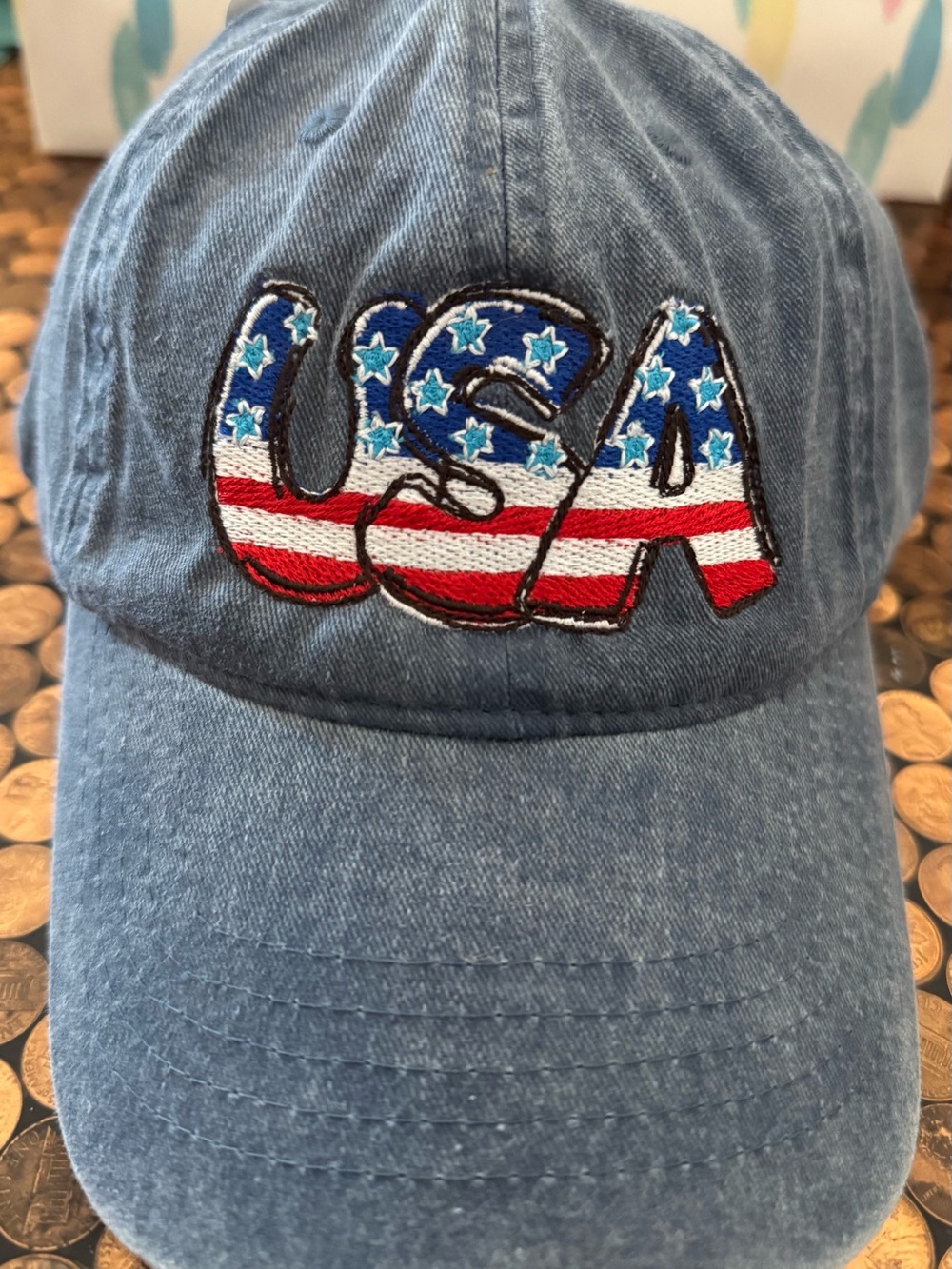 Denim USA Flag Embroidered Baseball Cap